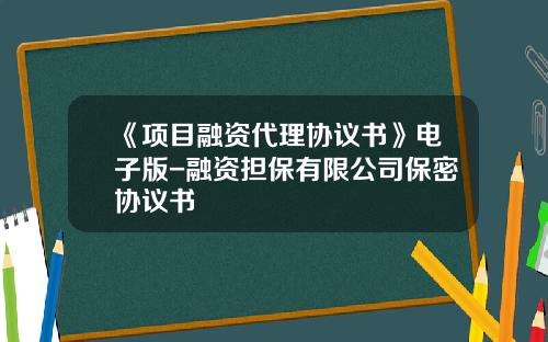 《項目融資代理協議書》電子版-融資擔保有限公司保密協議書