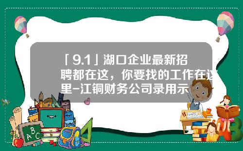 「9.1」湖口企業最新招聘都在這，你要找的工作在這裡-江銅財務公司錄用示