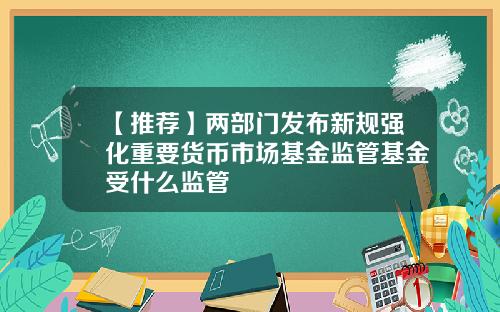 【推荐】两部门发布新规强化重要货币市场基金监管基金受什么监管