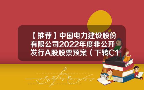 【推薦】中國電力建設股份有限公司2022年度非公開發行A股股票預案（下轉C100版）-中國股票資訊網站