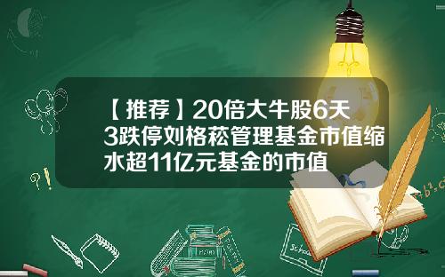 【推薦】20倍大牛股6天3跌停劉格菘琯理基金市值縮水超11億元基金的市值
