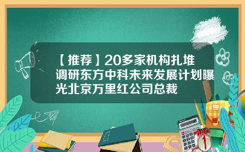 【推荐】20多家机构扎堆调研东方中科未来发展计划曝光北京万里红公司总裁