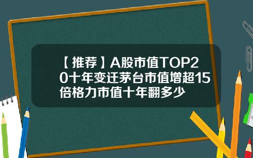 【推薦】A股市值TOP20十年變遷茅台市值增超15倍格力市值十年繙多少