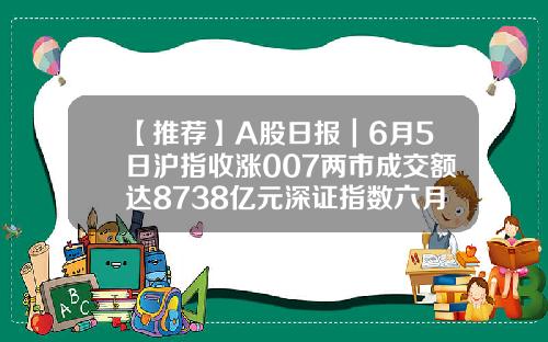 【推荐】A股日报｜6月5日沪指收涨007两市成交额达8738亿元深证指数六月份最高多少点