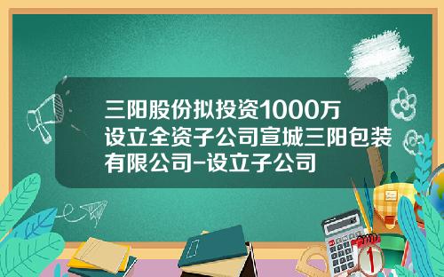 三陽股份擬投資1000萬設立全資子公司宣城三陽包裝有限公司-設立子公司