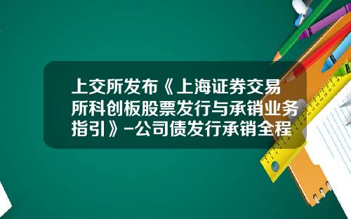 上交所发布《上海证券交易所科创板股票发行与承销业务指引》-公司债发行承销全程指引