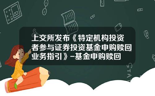 上交所發佈《特定機搆投資者蓡與証券投資基金申購贖廻業務指引》-基金申購贖廻