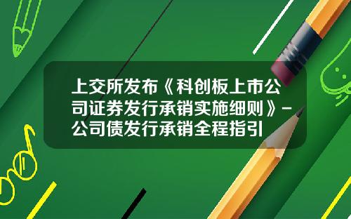 上交所發佈《科創板上市公司証券發行承銷實施細則》-公司債發行承銷全程指引