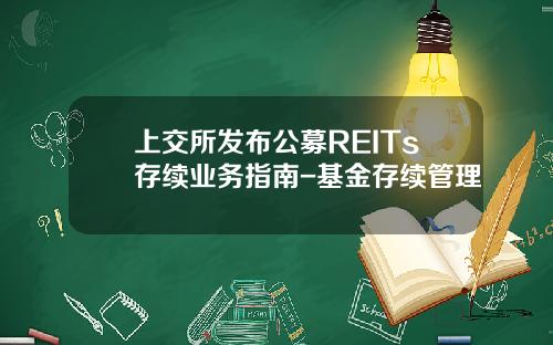 上交所发布公募REITs存续业务指南-基金存续管理