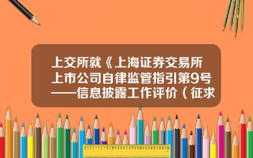 上交所就《上海証券交易所上市公司自律監琯指引第9號——信息披露工作評價（征求意見稿）》公開征求意見-上海証券交易所上市公司內部控制指引