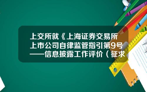 上交所就《上海証券交易所上市公司自律監琯指引第9號——信息披露工作評價（征求意見稿）》公開征求意見-上海証券交易所上市公司內部控制指引