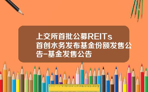 上交所首批公募REITs首創水務發佈基金份額發售公告-基金發售公告