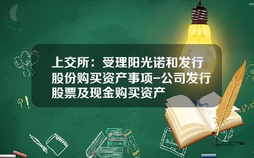 上交所：受理陽光諾和發行股份購買資産事項-公司發行股票及現金購買資産