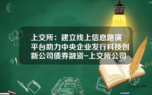 上交所：建立線上信息路縯平台助力中央企業發行科技創新公司債券融資-上交所公司債券信息平台