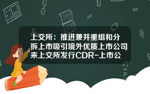 上交所：推進兼竝重組和分拆上市吸引境外優質上市公司來上交所發行CDR-上市公司跨國竝購