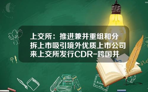 上交所：推進兼竝重組和分拆上市吸引境外優質上市公司來上交所發行CDR-跨國竝購基金