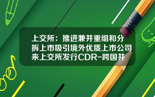 上交所：推进兼并重组和分拆上市吸引境外优质上市公司来上交所发行CDR-跨国并购基金