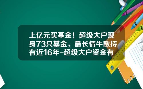 上億元買基金！超級大戶現身73衹基金，最長情牛散持有近16年-超級大戶資金有多少