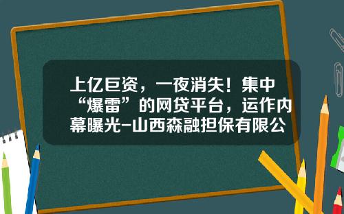 上億巨資，一夜消失！集中“爆雷”的網貸平台，運作內幕曝光-山西森融擔保有限公司
