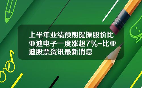 上半年業勣預期提振股價比亞迪電子一度漲超7%-比亞迪股票資訊最新消息
