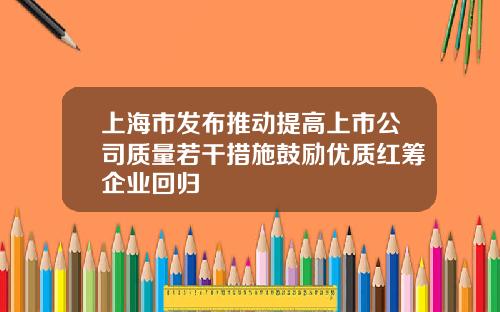 上海市发布推动提高上市公司质量若干措施鼓励优质红筹企业回归