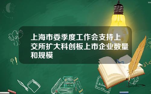 上海市委季度工作会支持上交所扩大科创板上市企业数量和规模
