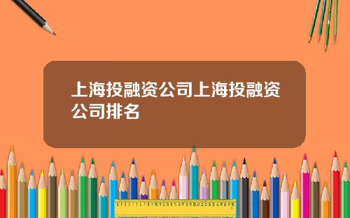 上海投融資公司上海投融資公司排名