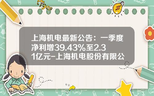上海機電最新公告：一季度淨利增39.43%至2.31億元-上海機電股份有限公司