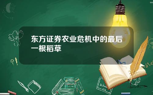 东方证券农业危机中的最后一根稻草