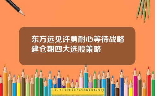 東方遠見許勇耐心等待戰略建倉期四大選股策略
