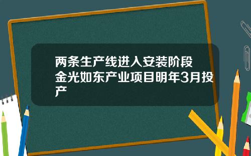 兩條生産線進入安裝堦段 金光如東産業項目明年3月投産