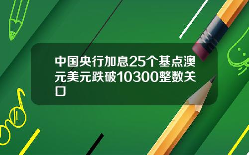 中國央行加息25個基點澳元美元跌破10300整數關口