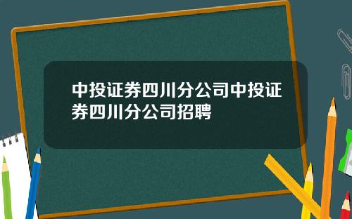中投証券四川分公司中投証券四川分公司招聘