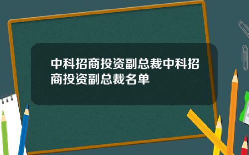 中科招商投资副总裁中科招商投资副总裁名单