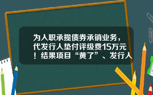 为入职承揽债券承销业务，代发行人垫付评级费15万元！结果项目“黄了”、发行人也不还钱......-中债结算公司代发利息收手续费嘛
