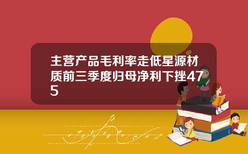 主营产品毛利率走低星源材质前三季度归母净利下挫475
