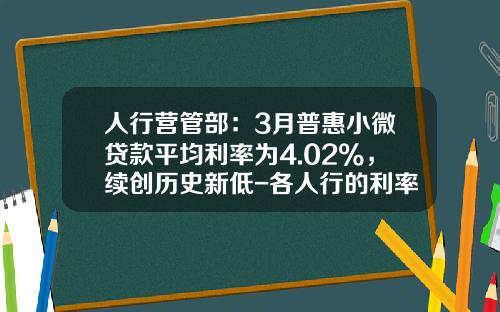 人行營琯部：3月普惠小微貸款平均利率爲4.02%，續創歷史新低-各人行的利率是多少