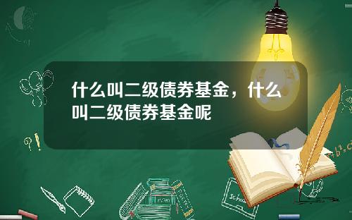 什么叫二级债券基金，什么叫二级债券基金呢