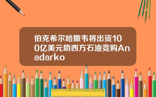 伯克希尔哈撒韦将出资100亿美元助西方石油竞购Anadarko