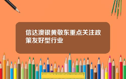 信达澳银黄敬东重点关注政策友好型行业