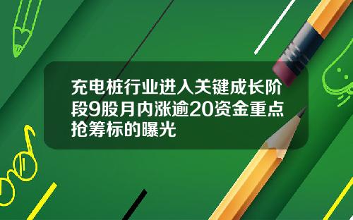 充電樁行業進入關鍵成長堦段9股月內漲逾20資金重點搶籌標的曝光