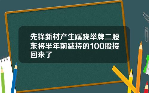 先锋新材产生蹊跷举牌二股东将半年前减持的100股接回来了