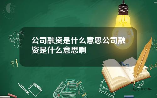 公司融資是什麽意思公司融資是什麽意思啊