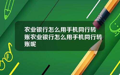 辳業銀行怎麽用手機同行轉賬辳業銀行怎麽用手機同行轉賬呢