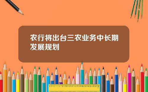农行将出台三农业务中长期发展规划