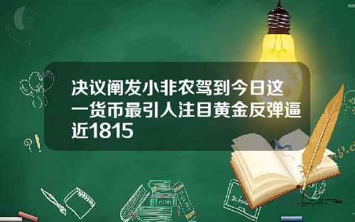 決議闡發小非辳駕到今日這一貨幣最引人注目黃金反彈逼近1815