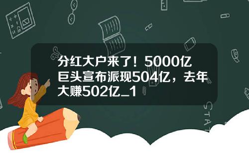 分红大户来了！5000亿巨头宣布派现504亿，去年大赚502亿_1