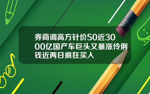 券商调高方针价50近3000亿国产车巨头又暴涨伶俐钱近两日疯狂买入
