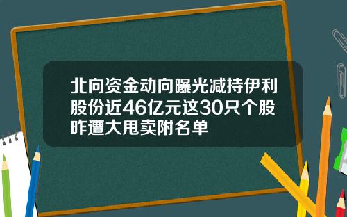 北曏資金動曏曝光減持伊利股份近46億元這30衹個股昨遭大甩賣附名單
