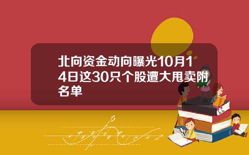 北向资金动向曝光10月14日这30只个股遭大甩卖附名单